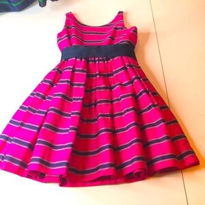 Ralph Lauren Pink Dress Blue Green Stripe Belt Covered Buttons Lined Girls 6 EUC